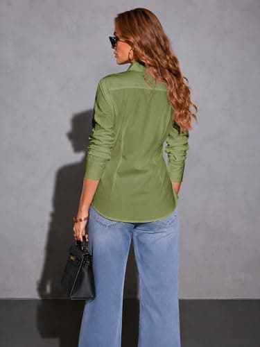 BBIBBI Women's Blouses & Button-Down Shirts for Women Business Casual Womens Work Tops Long Sleeve Button Down Moss Green Size XS - Thumbnail 3