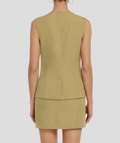 Casly Lamiit Womens 2 Piece Blazer Outfits Summer Vest Suit Short Skirt Sets Business Casual Button Down Vest Work Matching Set Mustard Yellow M - Thumbnail 4