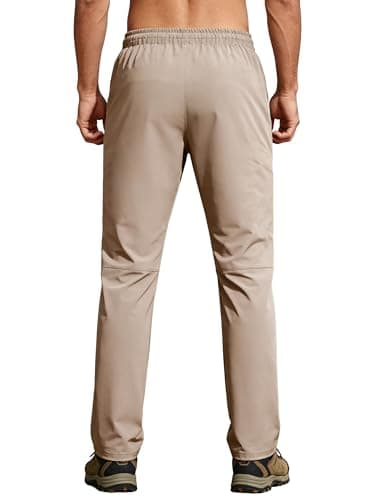 Hiking Pants Men Sweatpants with 2 Zipper Pockets Waterproof Quick Dry Lightweight UPF 50+ Cargo Elastic Waist Drawstring Casual Work Athletic Workout Khaki XXL - Thumbnail 4