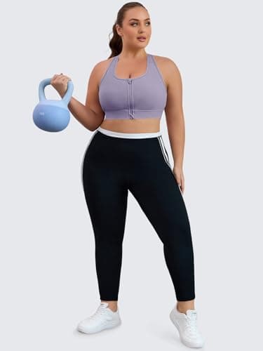 Aoysky High Impact Adjustable Sports Bras for Women Plus Size Front Zip Criss Cross Bras with Removable Pads Workout Running Violet - Thumbnail 5