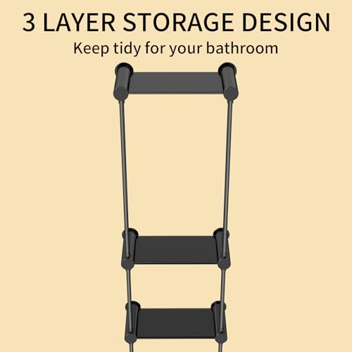YUMORE Matte Black Towel Storage for Bathroom, 3 Tier Towel Rack with Shelf and Towel Bar, Wall Mounted Towel Racks for Bathroom Towel Storage and Organizer - Thumbnail 4