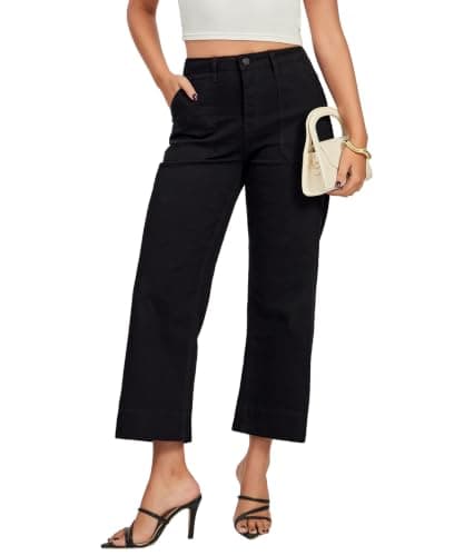 VIPONES Wide Leg Jeans for Women Trendy High Waisted Straight Jeans Cropped Denim Pants Stretchy Baggy Pants with Pockets(643, XS) Black - Image 1