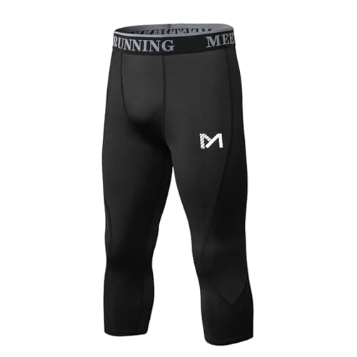 MEETYOO Men's 3/4 Compression Pants Legging Tips Cool Dry Sport Workout Heat Gear Capri Base Layer Black - Image 1