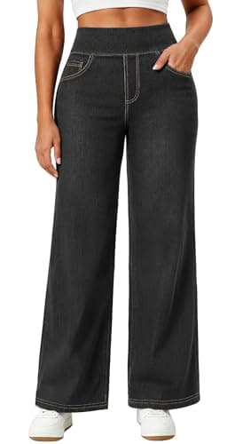 AVAMO Stretchy Jeans Wide Leg Jeans for Women Trendy Pull On High Waist Tummy Control Sweatpant Jean Denim Pants with Pockets Black - Image 1