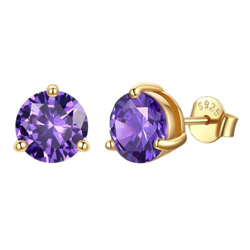 Justbeingcute Amethyst Earrings Stud For Women 7.5mm February Birthstone Earrings 1.5ct Purple CZ Stud 925 Sterling Silver 14K Gold Plated Hypoallergenic Mother's Day Jewelry - Image 1
