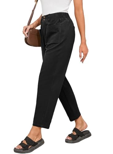 Dokotoo Linen Pants Women Casual Summer Capri Pants for Women School Outfits for Teachers Casual Wide Leg Harem Trouser Cotton Lightweight Stretchy Summer Slacks 2026 Early Fall Fashion Black M - Image 1