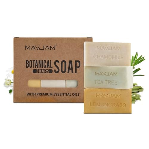 MAYJAM Natural Botanical Bar Soap With Essential Oil, Vitamin E, Pure Plant Oil Bath Body Soap- Lemongrass,Tea Tree, Roman Chamomile Rich Creamy for Men, Women All Skin Type - Image 1