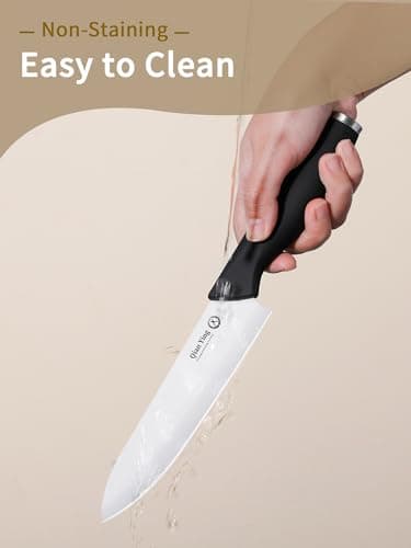 Ceramic Knife Set for Kitchen with Sheath: 100% Zirconia Pure Ceramic Sharp Blade Fruit Cutting Knives 9Pcs with Cover Rustproof Clean Cut Edge Black Handle, No Scratches on Titanium Cutting Boards - Thumbnail 4