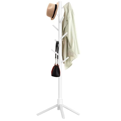 Aliphon Wooden Coat Rack Stand, Freestanding Coat Rack with 8 Hooks, 3 Adjustable Size Coat Tree for Hats, Coats, Scarves bags, Coat Hanger Stand Used in Bedroom/Office/Entryway （White） - Image 1