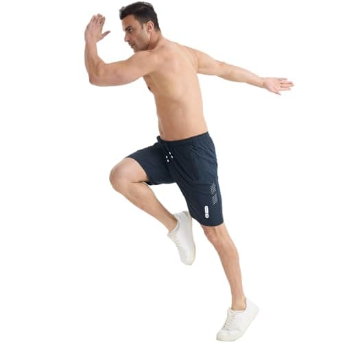 FizzPop Mens Shorts Casual Gym Athletic Workout Running Sweat Summer Cotton Drawstring Elastic Waist Stretch Shorts with Zipper Pockets Blue M - Thumbnail 5