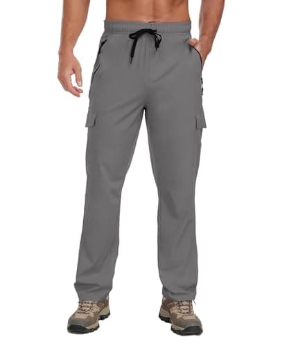 AGVNG Hiking Pants Men Waterproof Quick Dry Cargo Pants with 4 Pockets Elastic Waist Drawstring UPF 50+ Lightweight Work Casual Athletic Running Dark Grey XL - Thumbnail 4