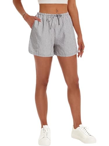 GKBK Boxer Shorts for Women Gingham Pajama 2026 Summer Spring Casual Lounge Sleep Striped Pinstriped Shorts Y2K Beach Bottoms Black White Stripe XL - Thumbnail 6