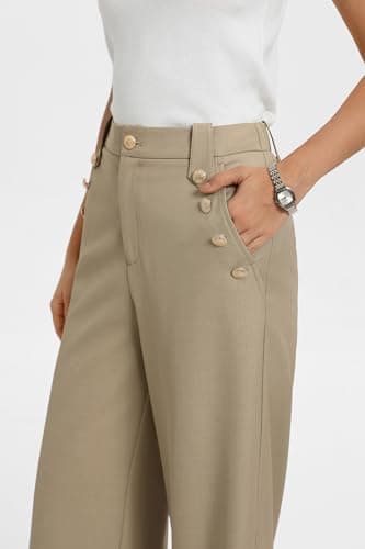 GRACE KARIN Work Pants for Women Trendy Khaki Straight Leg Dress Office Work Casual Trousers with Pockets Khaki 2XL - Thumbnail 6
