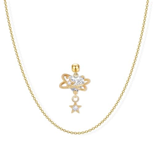 Aohik Gold Plated Necklace for Women,Heart Planet Copper with CZ Heart & Star Pendant, Romantic Celestial Jewelry Gift, Dainty Cosmic Love Necklace for Anniversary Valentine’s Day Birthday - Thumbnail 6