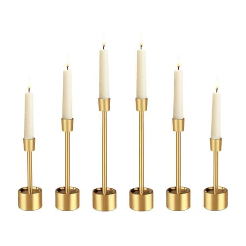 YUMORE 6 Packs Small Taper Candle Holders Candlestick Holder Stable Base Stand Holders for Dining Table Wedding Centerpiece (Gold)