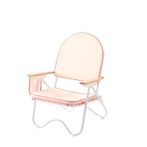 DEER LAND Padded Low Beach Chair, 4-Position Folding Outdoor Chair with Wooden Armrests, Cushioned Seat, Storage Pouch & Carry Strap for Beach, Patio and Lawn, Harbour Rosé Pink - Image 1