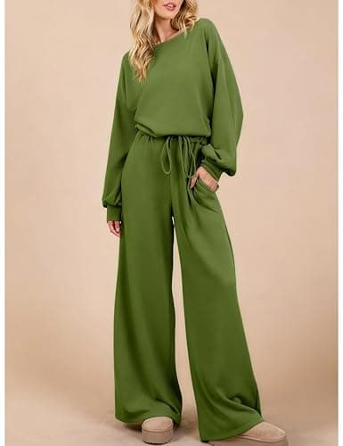 GAMISS St patricks Day Outfit Spring Jumpsuit for Women 2026 Long Sleeve Airport Travel Outfit Casual Dressy Rompers Green M - Thumbnail 2