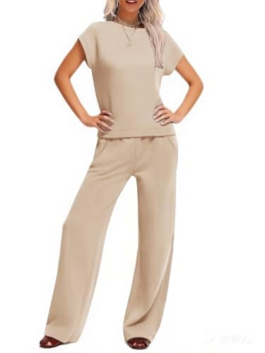 COCOMARTS Women's Summer 2 Piece Sets Lounge Set Short Sleeve Wide Leg Casual Beach Vacation Clothes Tracksuit Matching Travel Outfits - Image 1