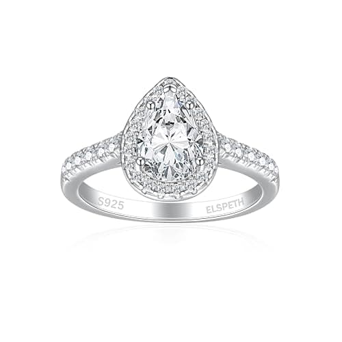 Elspeth 925 Sterling Silver Teardrop Engagement Ring for Women 1.5CT Pear Shaped Cubic Zirconia Halo Wedding Promise Ring for Her Size 5 - Image 1