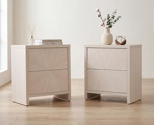 VividVibe Washed White Oak Nightstand Set of 2- Antique Bedroom Nightstand Side Table Bedside Table Accent Table Mid Century Modern Farmhouse Minimalist Coastal Wooden End Table Radioactive Geometric