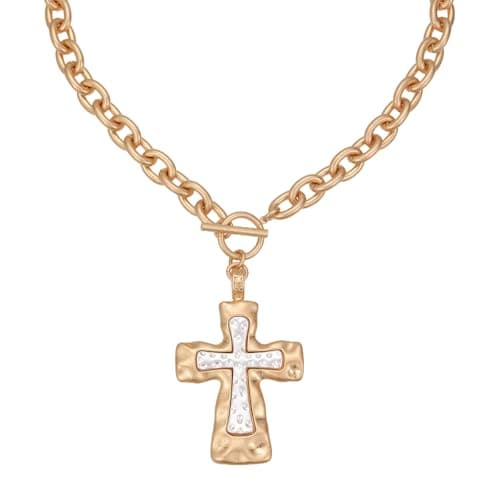 GZQ Chunky Gold Cross Necklaces for Women Big Cross Pendant Necklace Statement Long Chain Prayer Religious Jewelry (F)