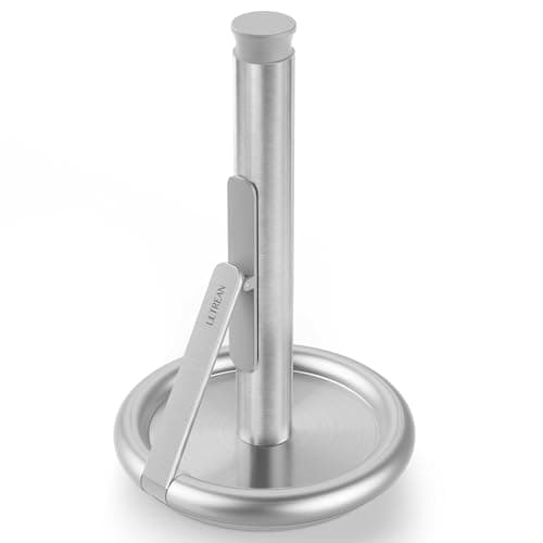 Ultrean Paper Towel Holder Countertop, Freestanding Paper Towel Dispenser with Spring-Loaded Arm for One-Handed Tear, Weighted Non-Slip Base, Stainless Steel for Kitchen - Image 1