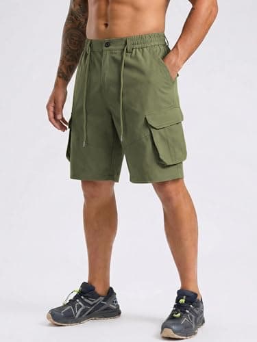 TRFIC Mens Cargo Shorts Casual Sweat Shorts with Button Drawstring Multi Pockets for Work Hiking Outdoor - Thumbnail 2