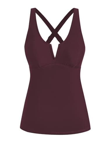 ZAFUL Tankini Tops for Women Tummy Control Bathing Suit Tops Only Split Neck Modest Swimsuit Swim Tank Top No Bottom - Image 1