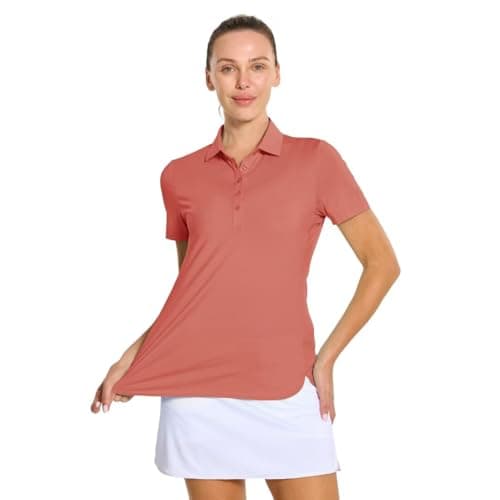 M MAELREG Golf Shirts Women Dry Fit Short Sleeve Button Casual Stretch Performance Tennis Womens Polo Shirts Coral Pink - Thumbnail 4