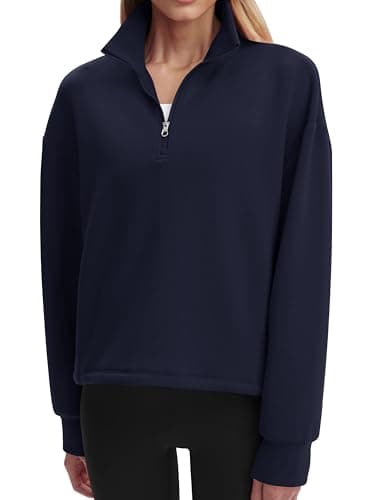 COCOMARTS Womens Sweatshirts Half Zip Pullover Drawstring Waist Sweaters Quarter Zipper Hoodies 2025 Fall Winter Fashion Clothes Outfit Navy Blue X-Large - Image 1
