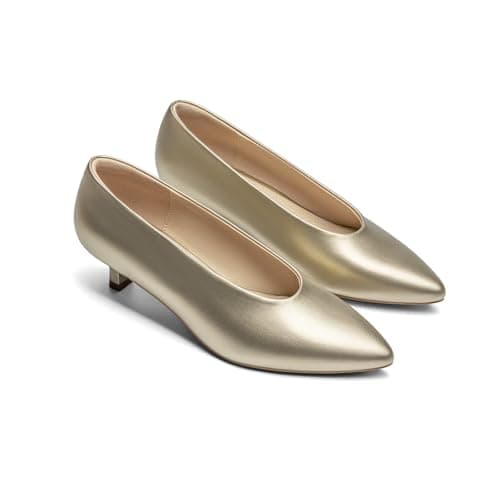 Athlefit Women's Closed Pointed Toe Low Kitten Heels 1.5-Inch Comfortable Dress Pumps Shoes for Wedding Party Office Gold Size 8, AD01064 - Thumbnail 5