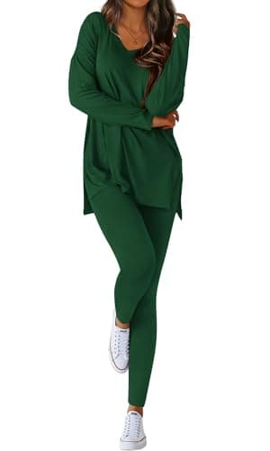 BTFBM Two Piece Sets for Women 2026 Casual Lounge Set Matching Oversized Shirts Leggings Workout Airport Travel Outfits(Dark Green, Small) - Image 1