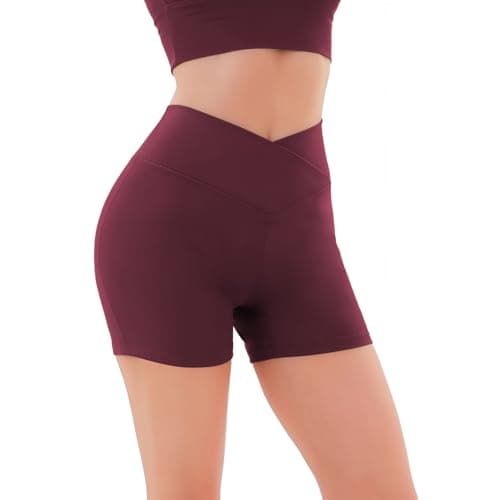 Pobodo High V-Waist Sports Shorts (US, Alpha, X-Large, Regular, Regular, Burgundy)