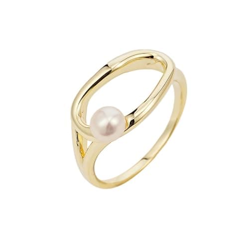Slyph Pearl Ring for Women 14k Gold Plated Danity Irregular Statement Promise Rings for Birthday Wedding Band Bridal Jewelry Gifts, Size 8 - Image 1
