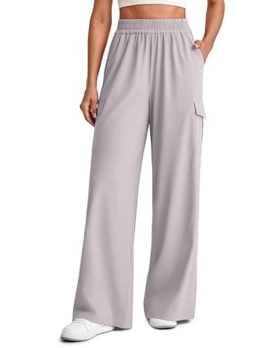G4Free Casual Pants for Women Trendy High Waisted Summer Wide Leg Scrub Pants Workout Exercise Track Pants (Chrim Gray,L,29") - Image 1