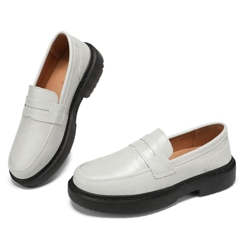BEAUSEEN Women's Penny Loafers Slip On Comfortable & Lightweight Driving Moccasins Casual Office Work Flats Cute Business Dress Shoes, White, 9.5 US - Image 1