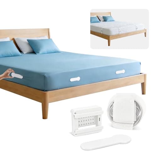 HOUSE AGAIN Bed Sheet Holders for Corners, 8-Point Grip Locking Clips & Straps Keep Fitted Sheets Firm, Tight and Smooth, No More Loose Sheets, Easy One-Time Installation (White)