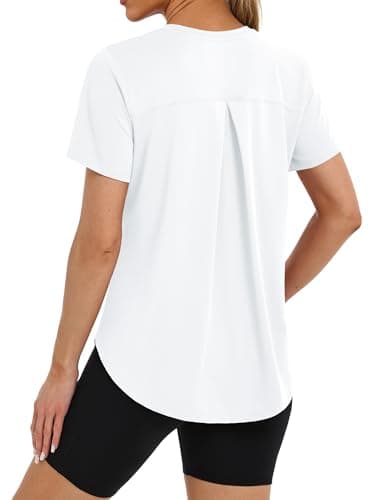 BKRIVE Workout Tops for Women Short Sleeve Sun Protection UPF 50+ Quick Dry Hiking Athletic Shirts White L - Image 1