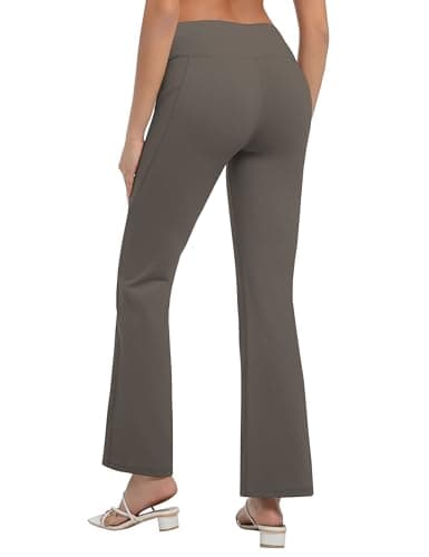 BUBBLELIME 35"/31"/33"/35"/37" Women's Bootcut Yoga Pants Tummy Control Flared with Side Pockets- Bootleg Side Pockets_OLIVEGRAY M_35" Inseam - Thumbnail 4