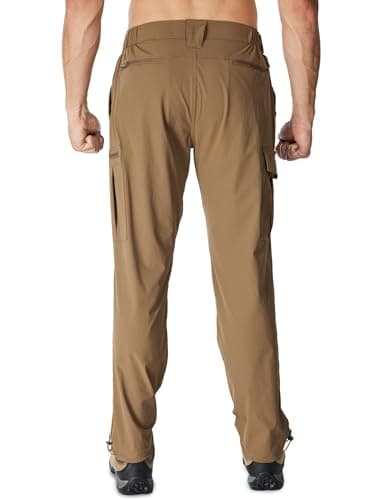 MOURCE Mens Hiking Pants Lightweight Quick Dry - Waterproof Elastic Waist Cargo Pants for Men with Pockets, Dark Khaki - Thumbnail 2