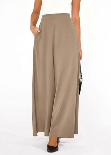KIRUNDO Palazzo Pants for Women Dressy 2026 Summer Wide Leg High Waisted Business Casual Work Trousers Slacks with Pockets(Khaki, Large) - Thumbnail 5