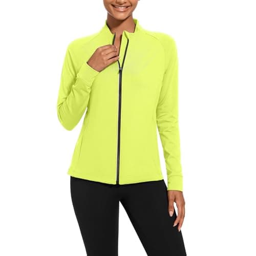 bpbtti Women's Polar Fleece Zip Up Workout Jackets with Pockets Slim Fit Cottony Soft Jacket for Running Athletic Yoga (Neon Yellow,XX-Large) - Image 1