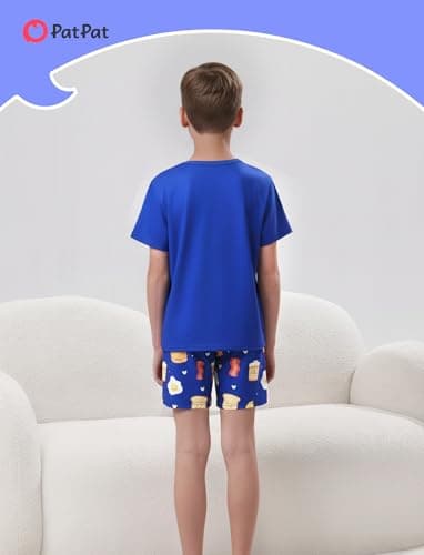PATPAT Boys Pajama Sets Soft Loose Sleepwear Short Sleeve Tops with Shorts PJ Set Summer Lounge Wear for Kids Blue Food 9 Year - Thumbnail 4