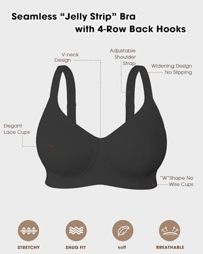 LIIJOO Women Seamless Wireless Bra – Comfortable Soft Supportive Push Up Bra for Women, No Wire Smooth Lounge Underwear for Everyday Wear, Breathable Stretch Fabric（Black, 4XL Plus Size） - Thumbnail 3