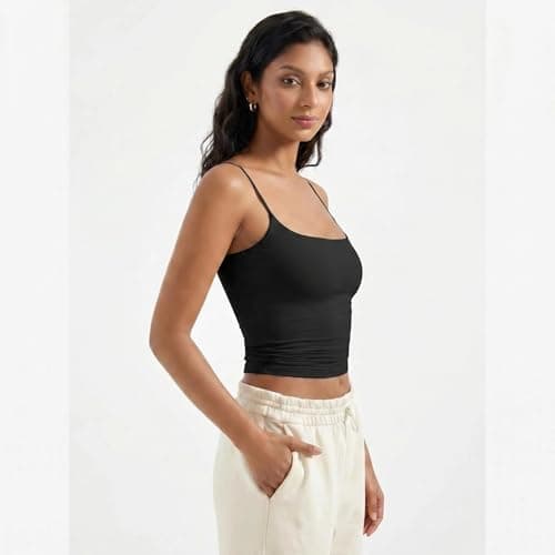 Women Sexy Square Neck Tank Top Summer Y2K Going Out Top Woman Casual Double Line Sleevess Basic Tanks Spaghetti Strap Camisole Shirts (Black,XL) - Thumbnail 2