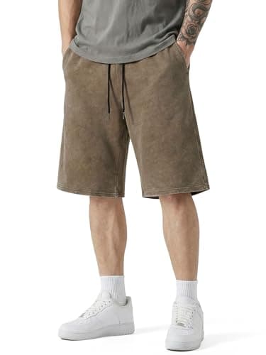 JMIERR 2026 Mens Sweat Shorts Vintage Acid Washed Cotton Comfy Loose Fit Elastic Waist Drawstring Oversize Summer Casual Beach Baggy Gym Shorts for Running, Brown, XX-Large - Image 1