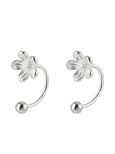 FliuSuax 925 Sterling Silver Flower Stud Earrings Half Hoop Earrings for Women Small Comfy Cluster Flower C Hoop Earrings Cartilage Helix Piercing Ball Studs (style1) - Image 1