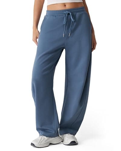 MOOSLOVER Women Barrel Wide Leg Sweatpants Casual Lounge Drawstring Elastic Waist Double Knit Spacer Sweat Pants(S,Blue) - Image 1