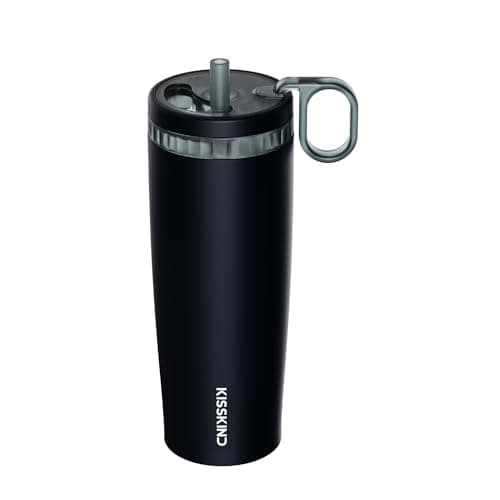 KISSKIND 20 Oz Iced Coffee Tumbler with Hidden Straw, Insulated Stainless Steel Coffee Tumbler, Leakproof Ceramic Lined Travel Cup for Subway Commuting, Slim Tumbler for To-Go, Midnight Espresso - Image 1
