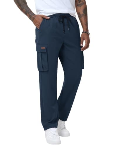 Ntrlv DarkBlue Mens Cargo Pants Casual Cargo Pants for Men Lightweight Cargo Trousers Drawstring Elastic Waist Work Pants Travel Pants Outdoor Utility Multi Pocket (DarkBlue-S) - Image 1